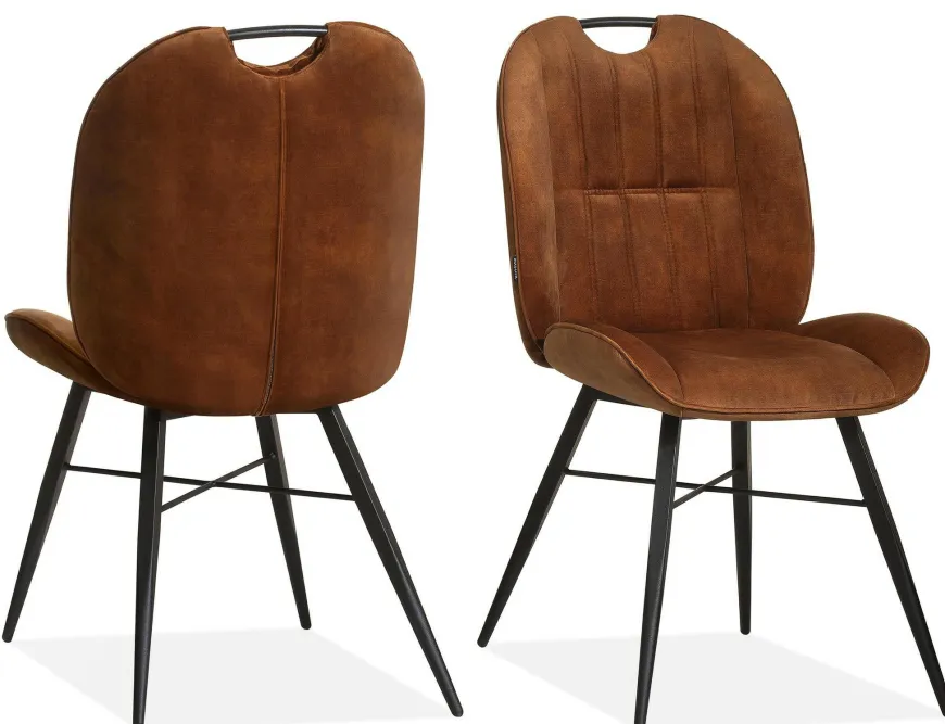 WoonMax Eettafelstoel Austin velvet - hunter, cognac en antraciet