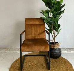 WoonMax Eettafelstoel Duke velvet - Cognac, Antraciet en Groen