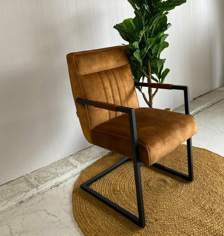 WoonMax Eettafelstoel Duke velvet - Cognac, Antraciet en Groen