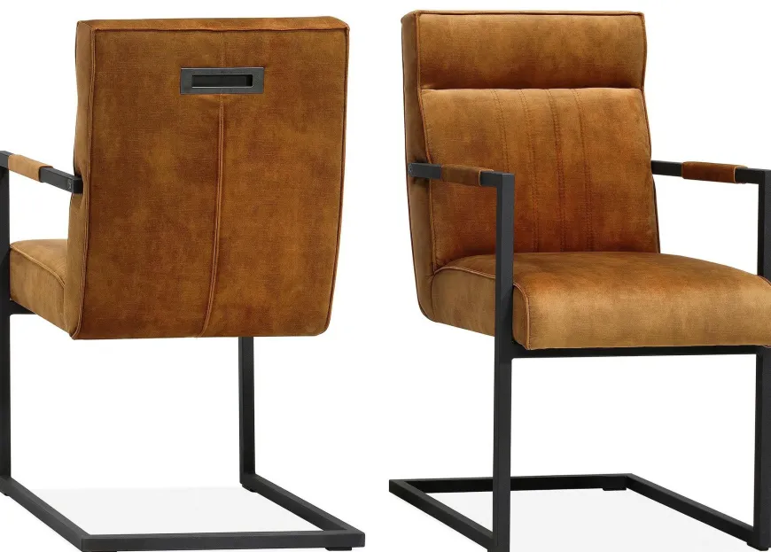 WoonMax Eettafelstoel Duke velvet - Cognac, Antraciet en Groen
