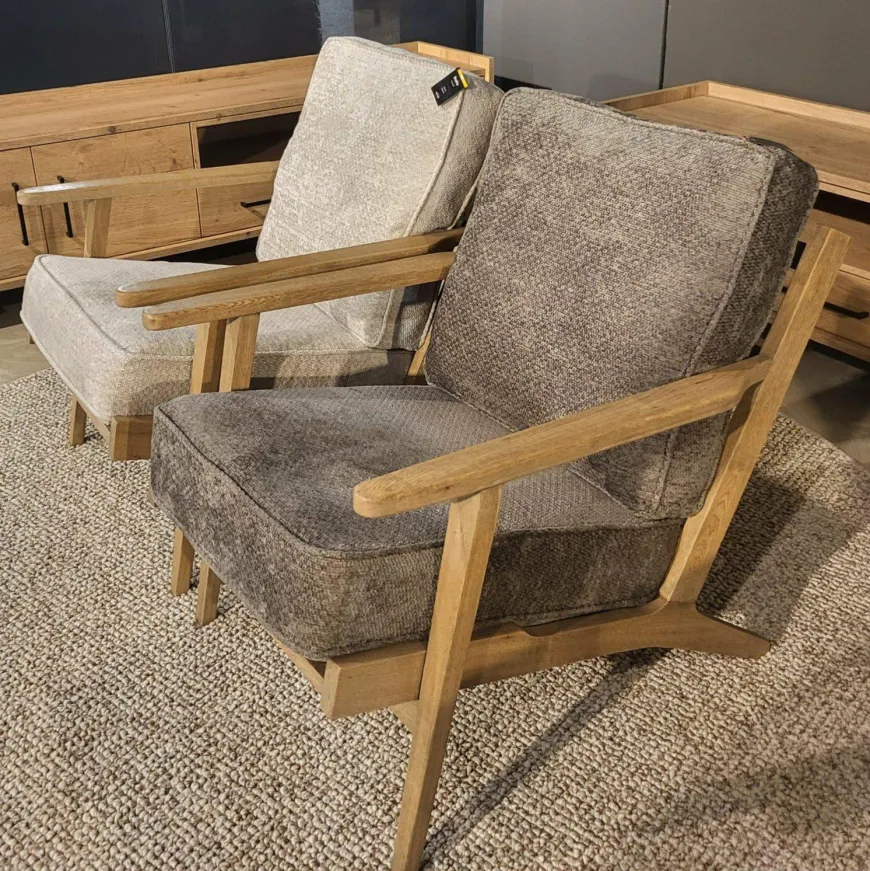 WoonMax Fauteuil Osaka met houten armleuning - naturel