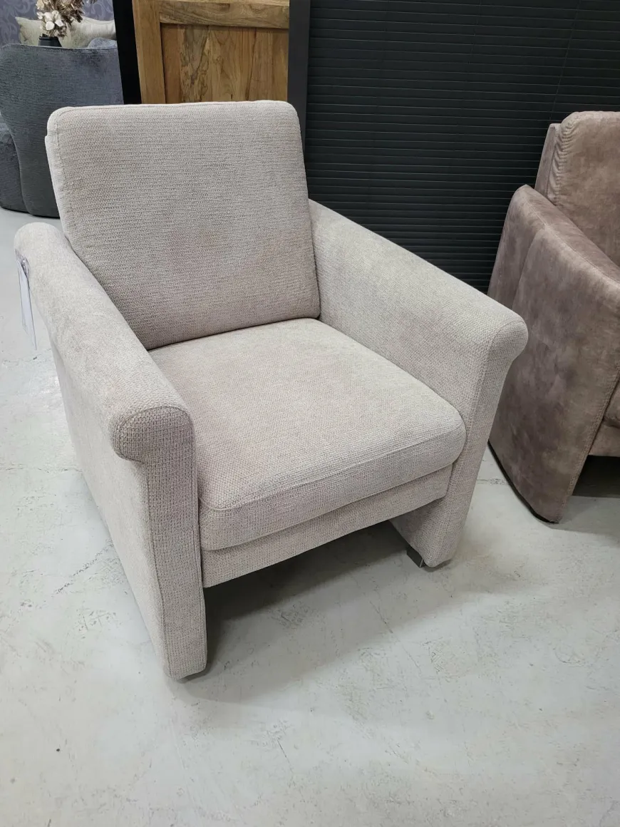 WoonMax Fauteuil Portland rug laag stof Art beige showroommodel