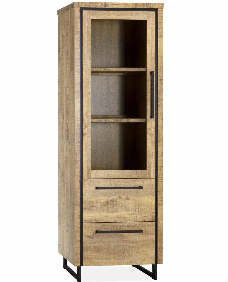 WoonMax Rimini Vitrinekast 1 deur glas - 2 lades Lamulux mango