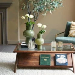 WoonMax Salontafel 112x70x41 cm YUKI acacia hout donker bruin+glas
