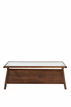 WoonMax Salontafel 112x70x41 cm YUKI acacia hout donker bruin+glas