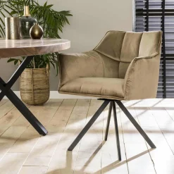 WoonStijl Armstoel raster draaibaar velvet champagne