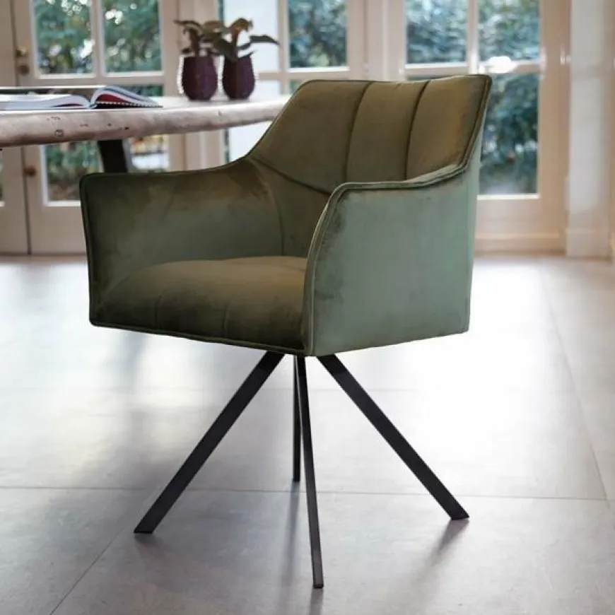 WoonStijl Armstoel raster draaibaar velvet groen