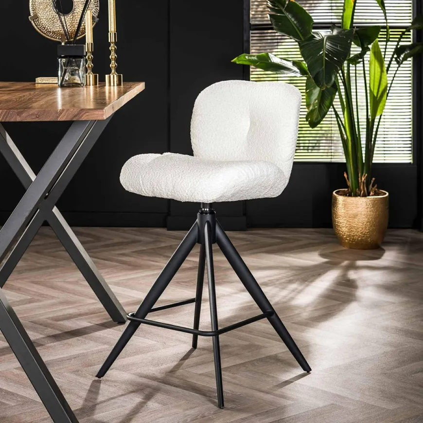 WoonStijl Barstoel Comfort draaibaar Boucle Wit