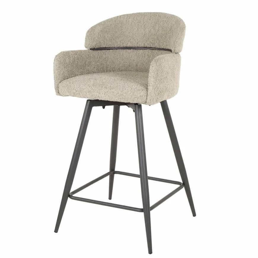 WoonStijl Barstoel draaibaar boucle ronde rug zand