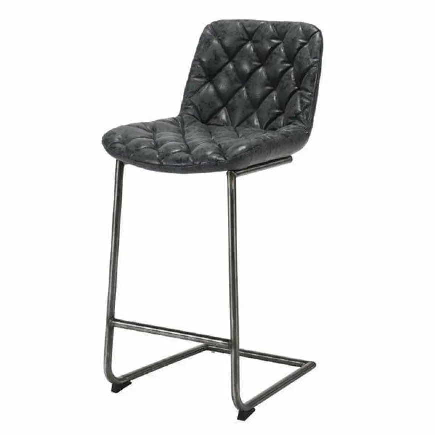 WoonStijl Barstoel grid sledepoot Wax PU zwart