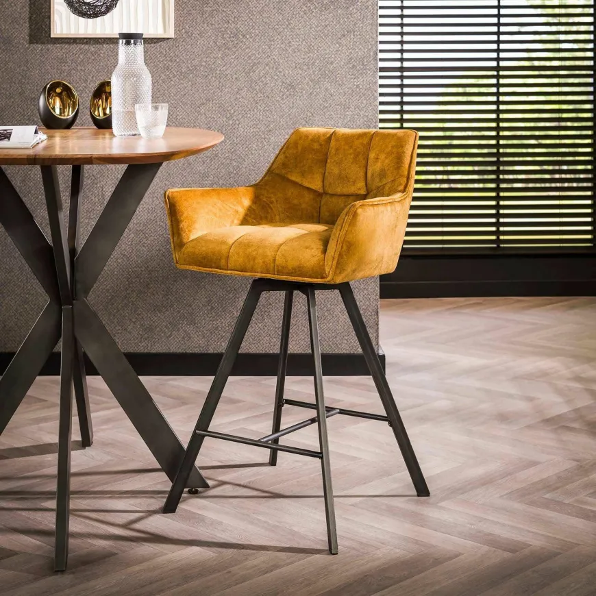 WoonStijl Barstoel raster draaibaar Velvet goud