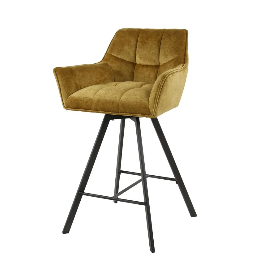WoonStijl Barstoel raster draaibaar Velvet goud