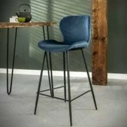 WoonStijl Barstoel velvet ronde buis blauw velvet