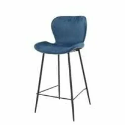 WoonStijl Barstoel velvet ronde buis blauw velvet