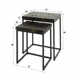 WoonStijl Bijzettafel set van 2 rechthoekig Robuust zwart met goud