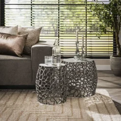 WoonStijl Bijzettafel set/2 maze zandgegoten / Zwart nikkel