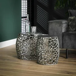WoonStijl Bijzettafel set/2 maze zandgegoten / Zwart nikkel