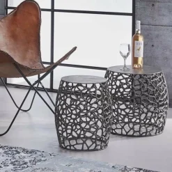 WoonStijl Bijzettafel set/2 maze zandgegoten / Zwart nikkel