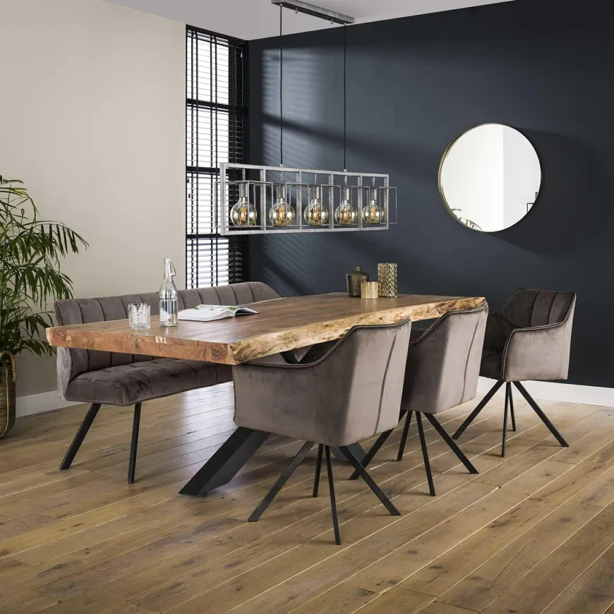 WoonStijl Eetkamerbank raster 180 velvet champagne