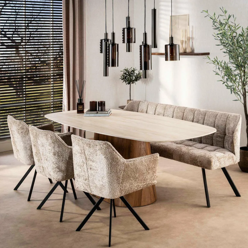 WoonStijl Eetkamerbank Raster 180 cm Alura zand
