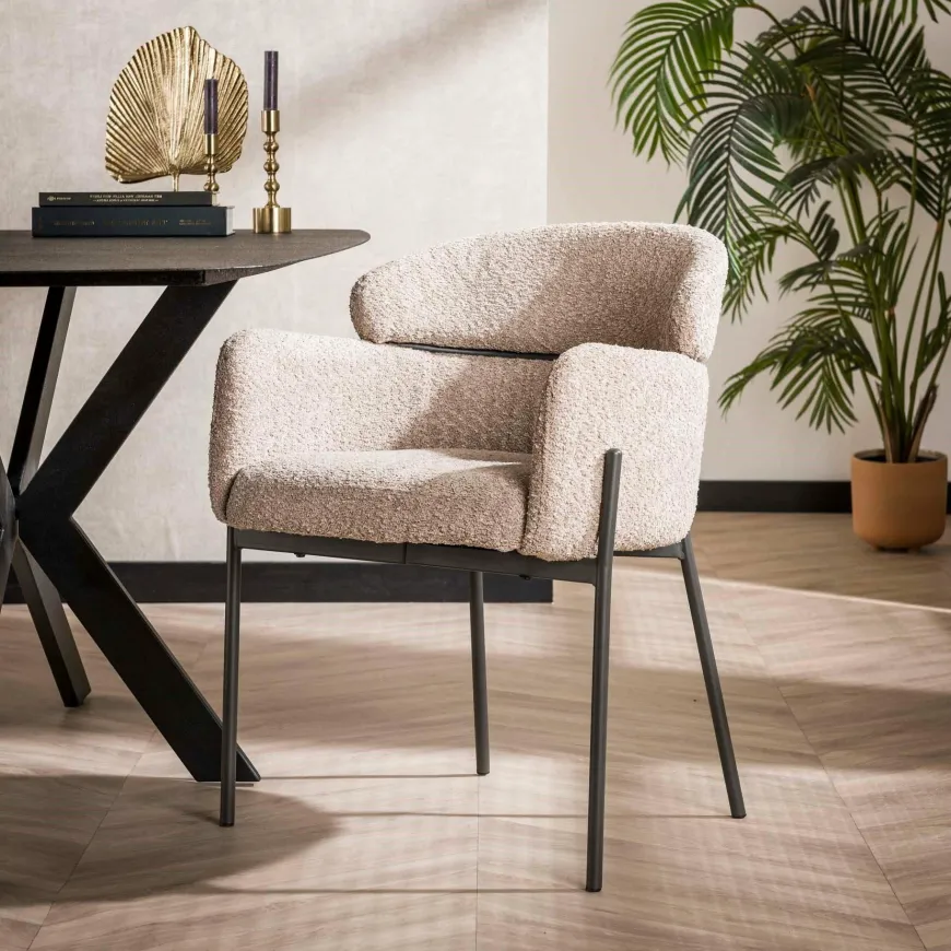WoonStijl Eetkamerstoel Boucle ronde rug Curva zand