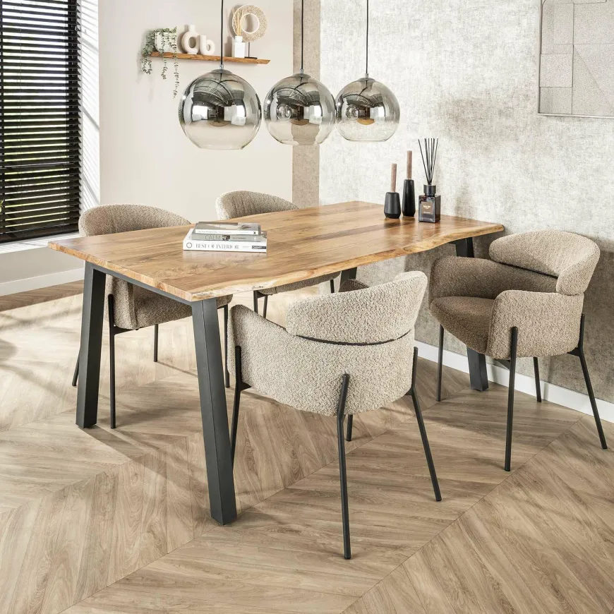 WoonStijl Eetkamerstoel Boucle ronde rug Curva zand