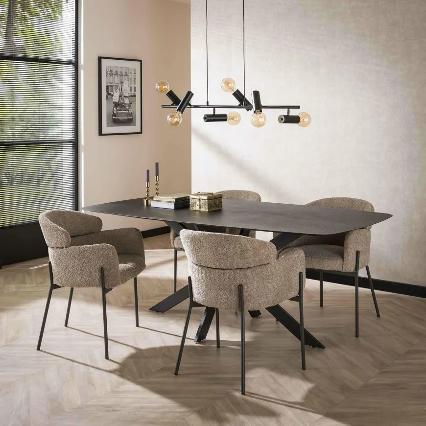 WoonStijl Eetkamerstoel Boucle ronde rug Curva zand