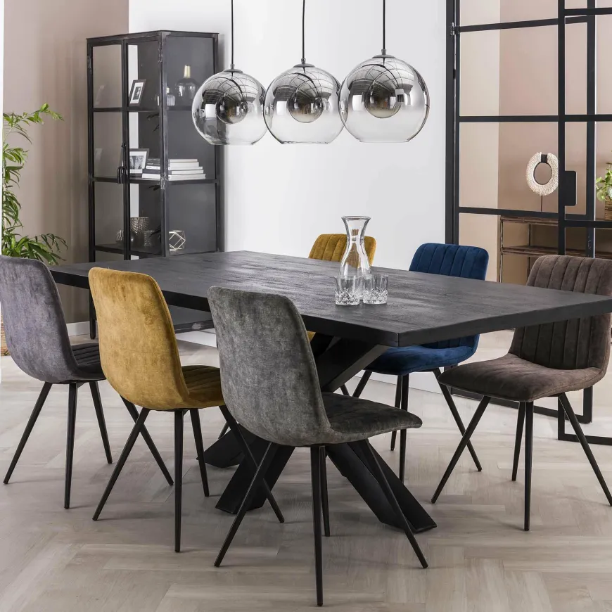 WoonStijl Eetkamerstoel velvet straight stitch - Groen of goud