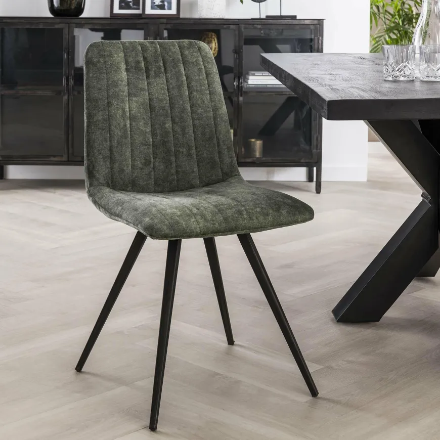 WoonStijl Eetkamerstoel velvet straight stitch - Groen of goud