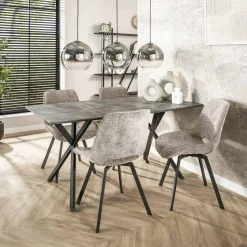 WoonStijl Eetkamertafel 160 ovaal blad zwart gepoedercoat frame / 3D betonlook grijs
