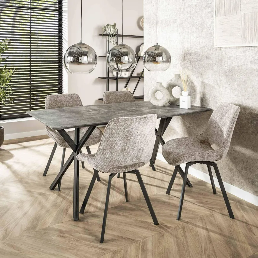 WoonStijl Eetkamertafel 160 ovaal blad zwart gepoedercoat frame / 3D betonlook grijs