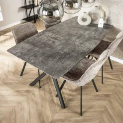 WoonStijl Eetkamertafel 160 ovaal blad zwart gepoedercoat frame / 3D betonlook grijs