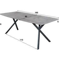 WoonStijl Eetkamertafel 160 ovaal blad zwart gepoedercoat frame / 3D betonlook grijs