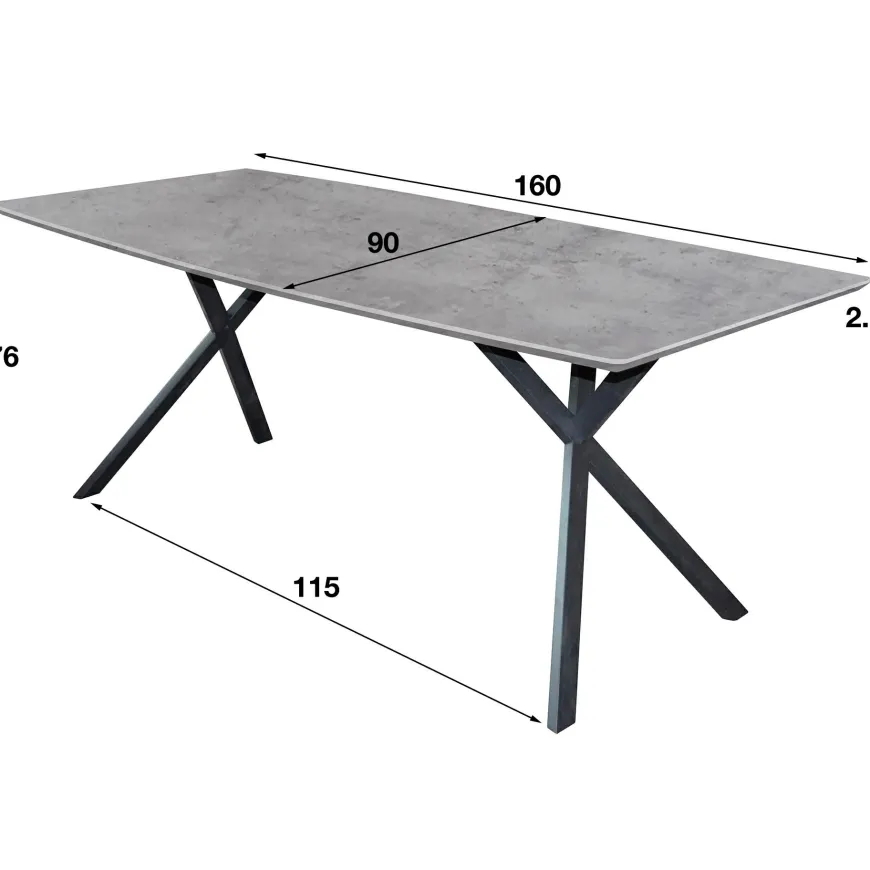 WoonStijl Eetkamertafel 160 ovaal blad zwart gepoedercoat frame / 3D betonlook grijs