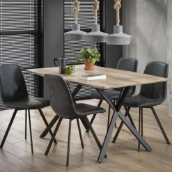WoonStijl Eetkamertafel 160 ovaal blad zwart gepoedercoat frame / 3D Eiken antiquewash