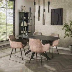 WoonStijl Eetkamertafel 180 deens ovaal zwart bruin