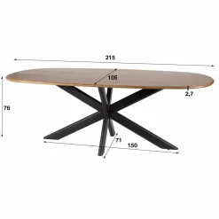 WoonStijl Eetkamertafel 215 Cliff ovale buis mango