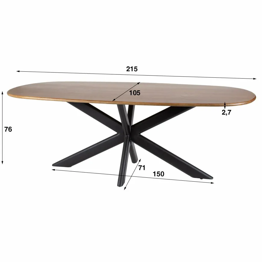 WoonStijl Eetkamertafel 215 Cliff ovale buis mango
