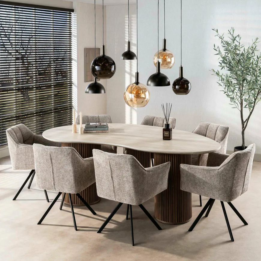 WoonStijl Eettafel Romano niervormig 215cm / 3D keramiek travertin