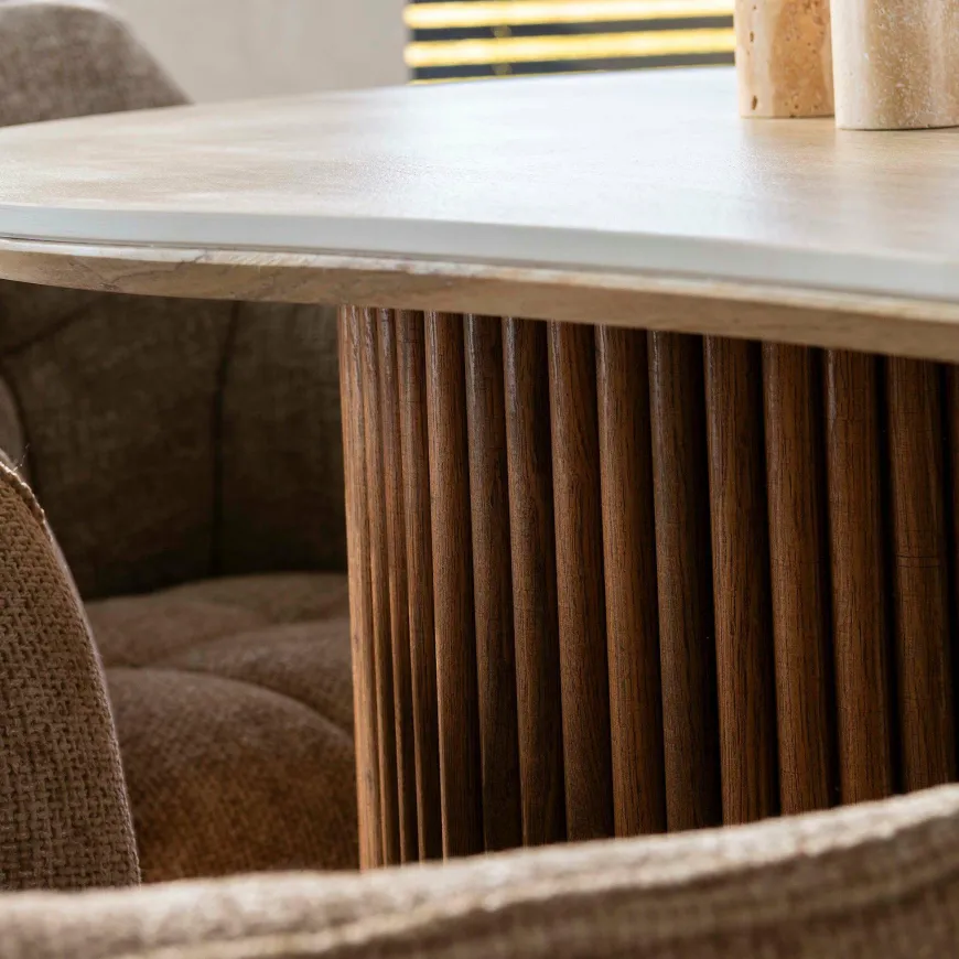 WoonStijl Eettafel Romano niervormig 215cm / 3D keramiek travertin