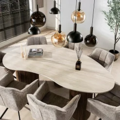 WoonStijl Eettafel Romano niervormig 215cm / 3D keramiek travertin