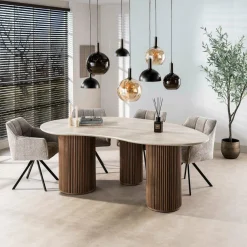 WoonStijl Eettafel Romano niervormig 215cm / 3D keramiek travertin