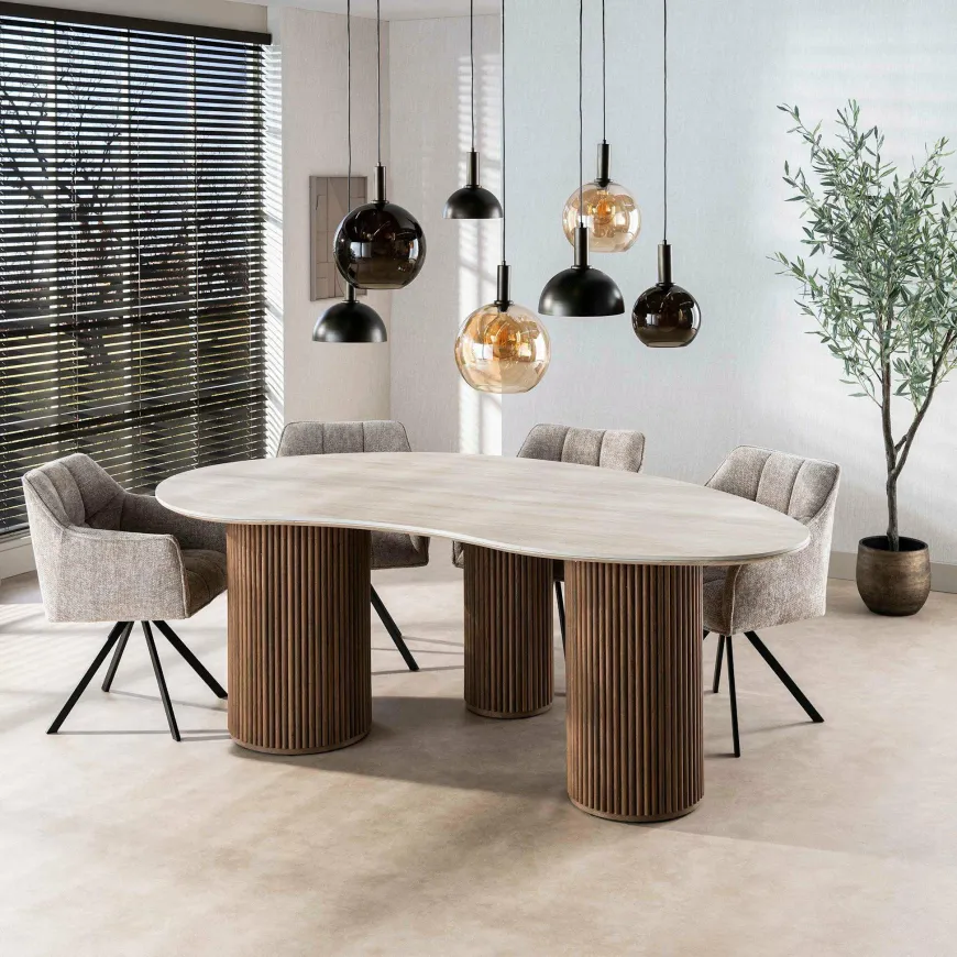 WoonStijl Eettafel Romano niervormig 215cm / 3D keramiek travertin