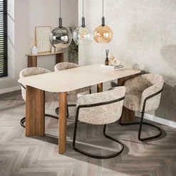 WoonStijl Eettafel Romano Curvo 180 cm Keramiek travertin