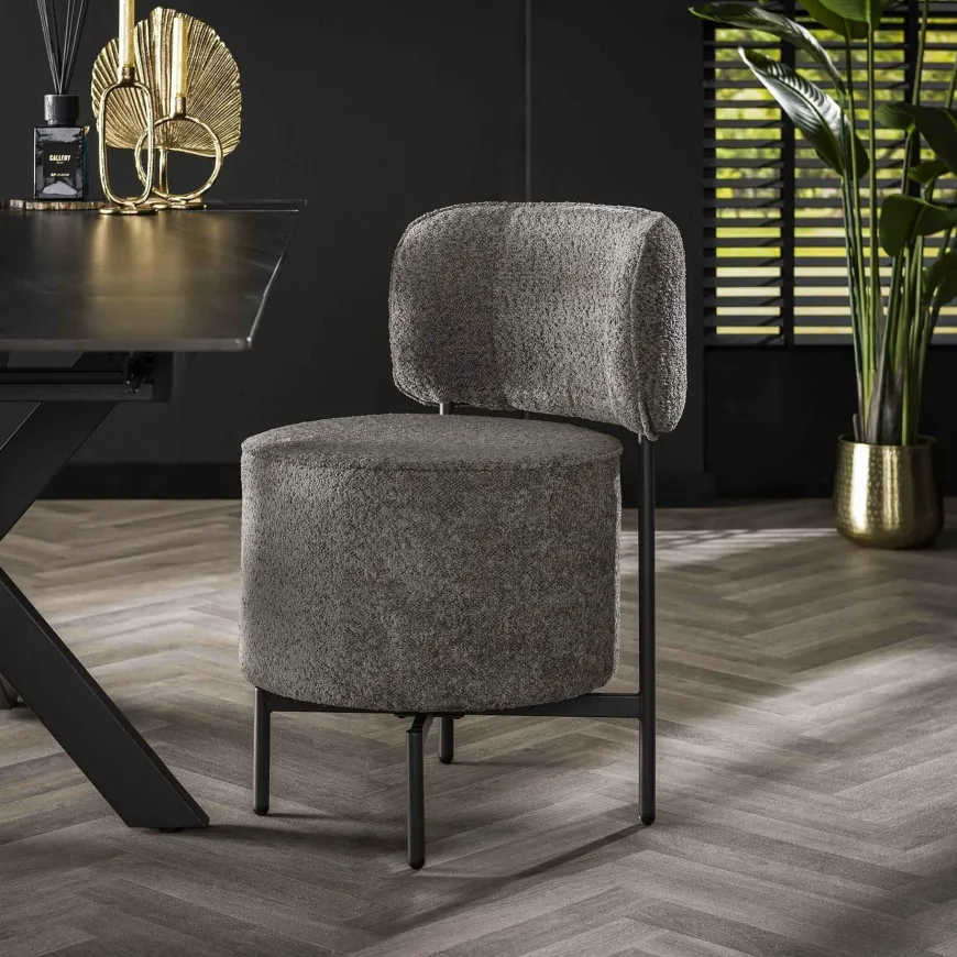 WoonStijl Eettafelstoel cocktail draaibaar Boucle grijs