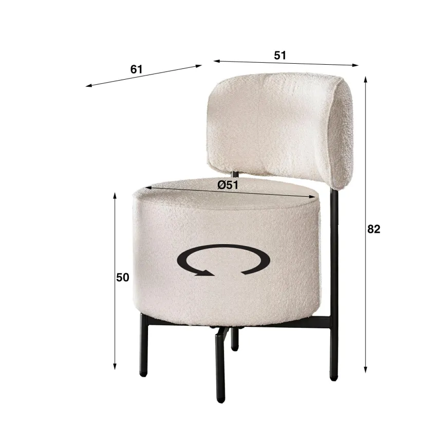 WoonStijl Eettafelstoel cocktail draaibaar Boucle grijs