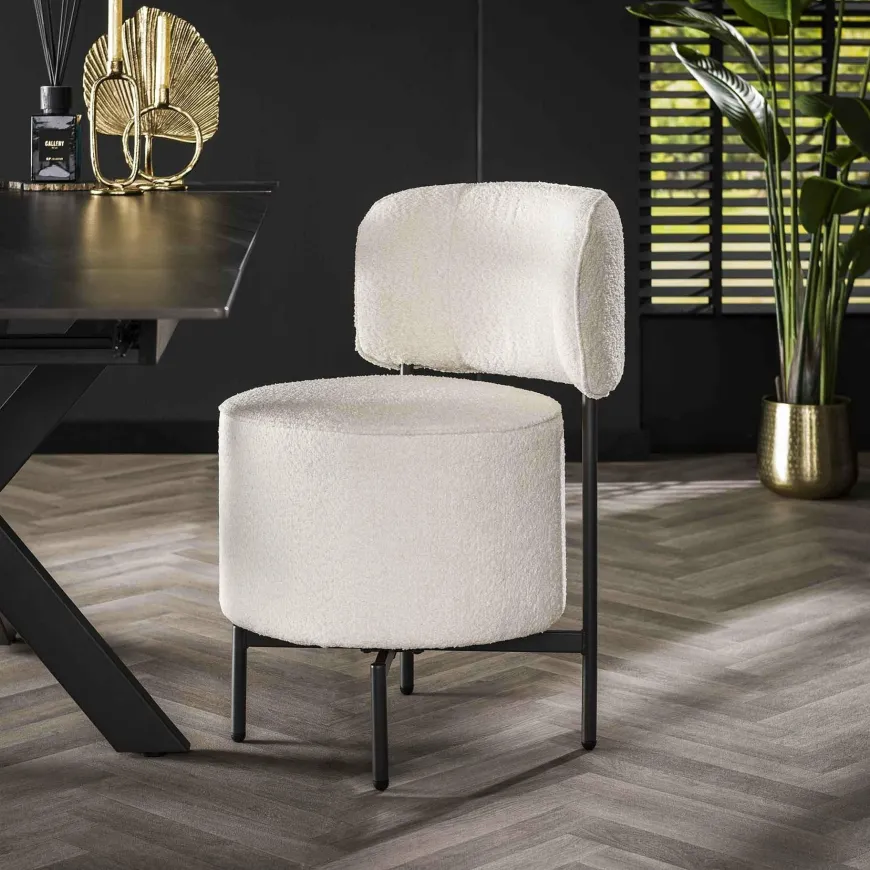 WoonStijl Eettafelstoel cocktail draaibaar Boucle wit