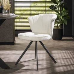 WoonStijl Eettafelstoel halfronde rug spring boucle wit - Set van 2 stoelen
