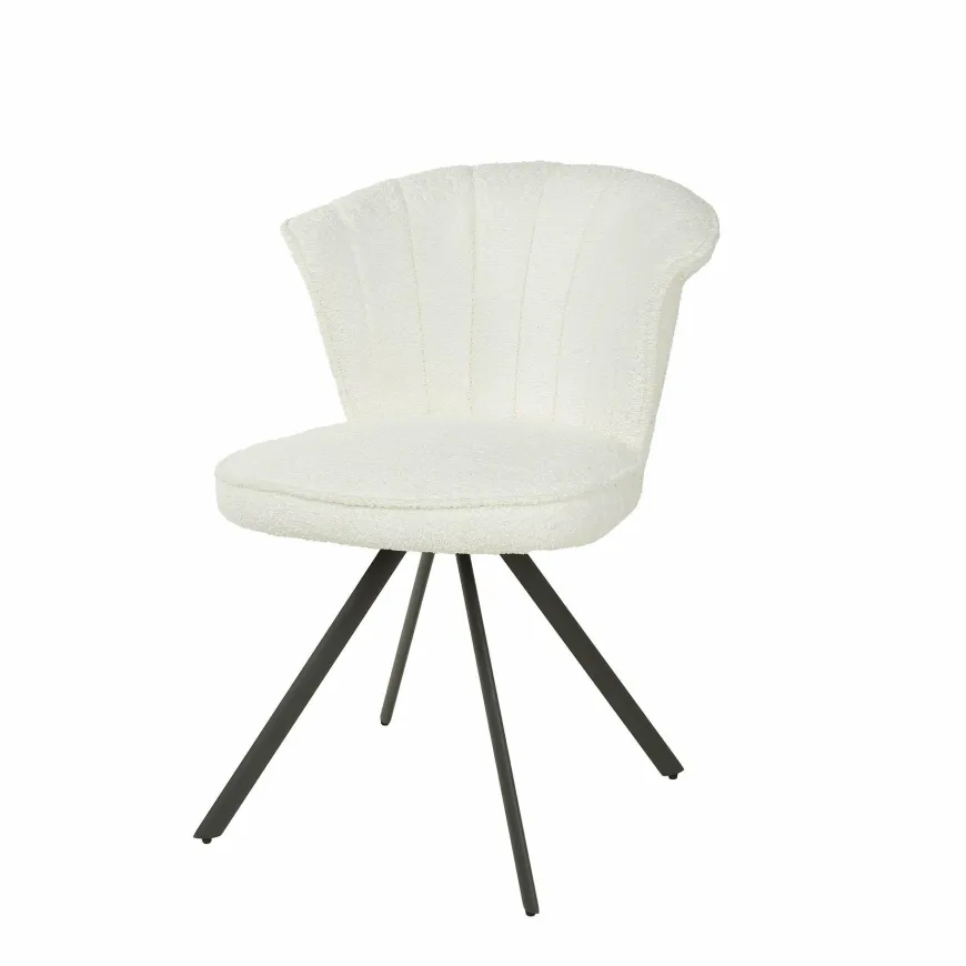 WoonStijl Eettafelstoel halfronde rug spring boucle wit - Set van 2 stoelen