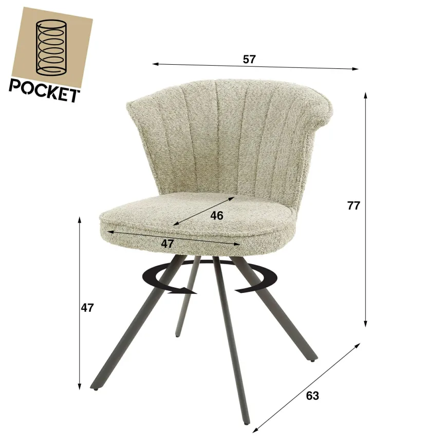 WoonStijl Eettafelstoel halfronde rug spring boucle wit - Set van 2 stoelen